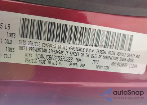 2015 Jeep Compass Sport z USA, uszkodzony, nr VIN 1C4NJCBA6FD379923